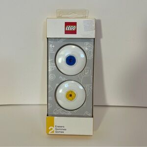 2015 LEGO (2) Pencil ERASERS Brand New NWT bricks Yellow Blue
